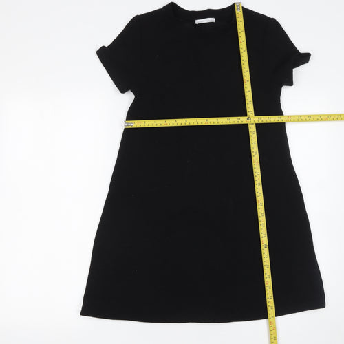 Zara Women Black A-Line Short Sleeve Jersey Dress Size S
