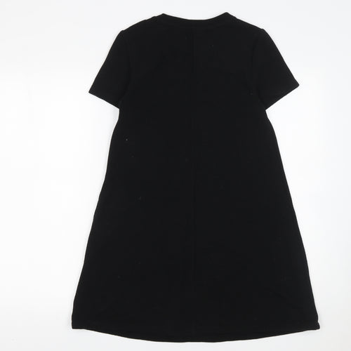 Zara Women Black A-Line Short Sleeve Jersey Dress Size S