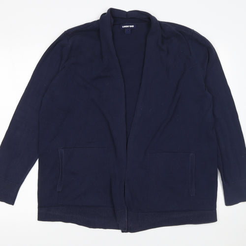 Lands' End Women's Navy Cotton Long Sleeve Cardigan L