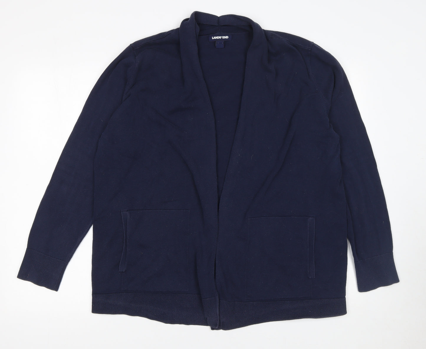 Lands' End Women's Navy Cotton Long Sleeve Cardigan L