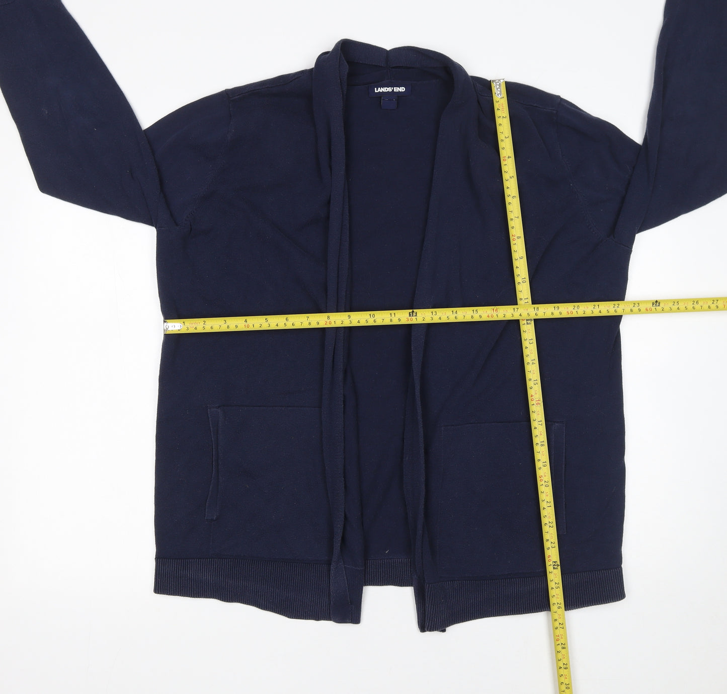 Lands' End Women's Navy Cotton Long Sleeve Cardigan L