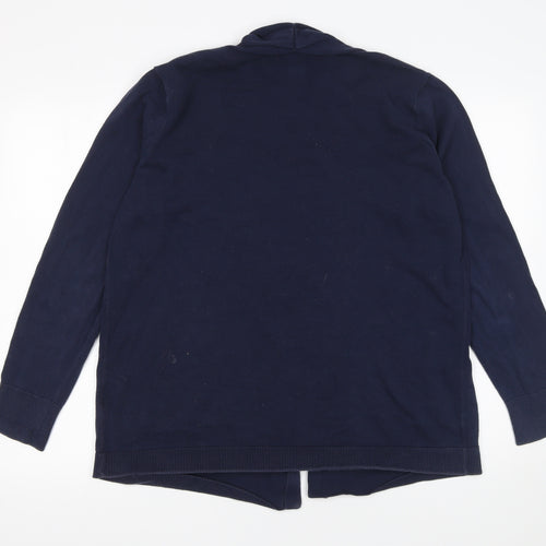 Lands' End Women's Navy Cotton Long Sleeve Cardigan L