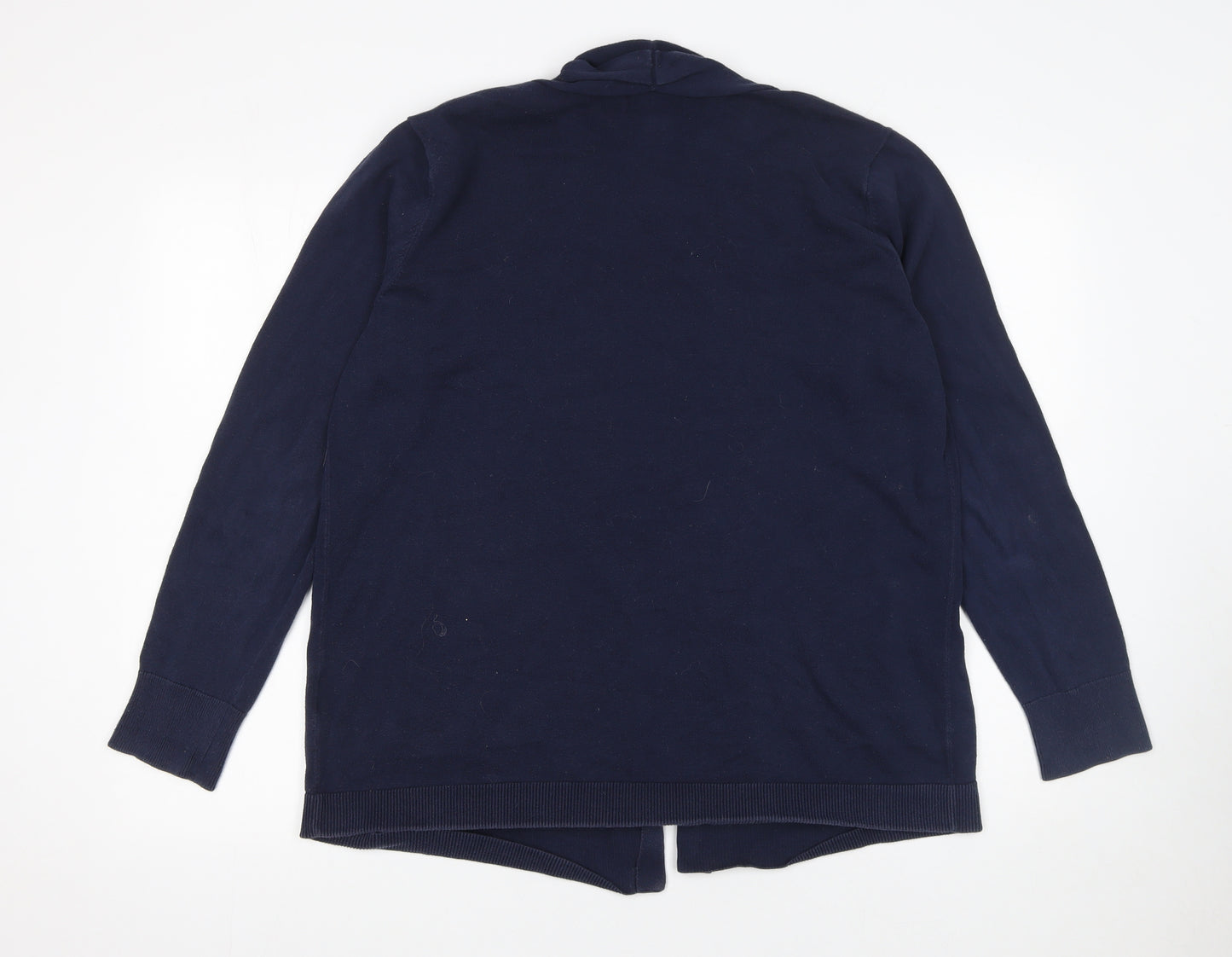 Lands' End Women's Navy Cotton Long Sleeve Cardigan L
