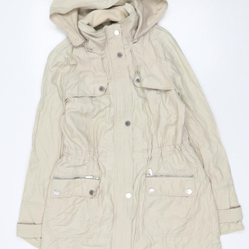 Debenhams Women Beige Hooded Mid-Length Parka Jacket Size 10