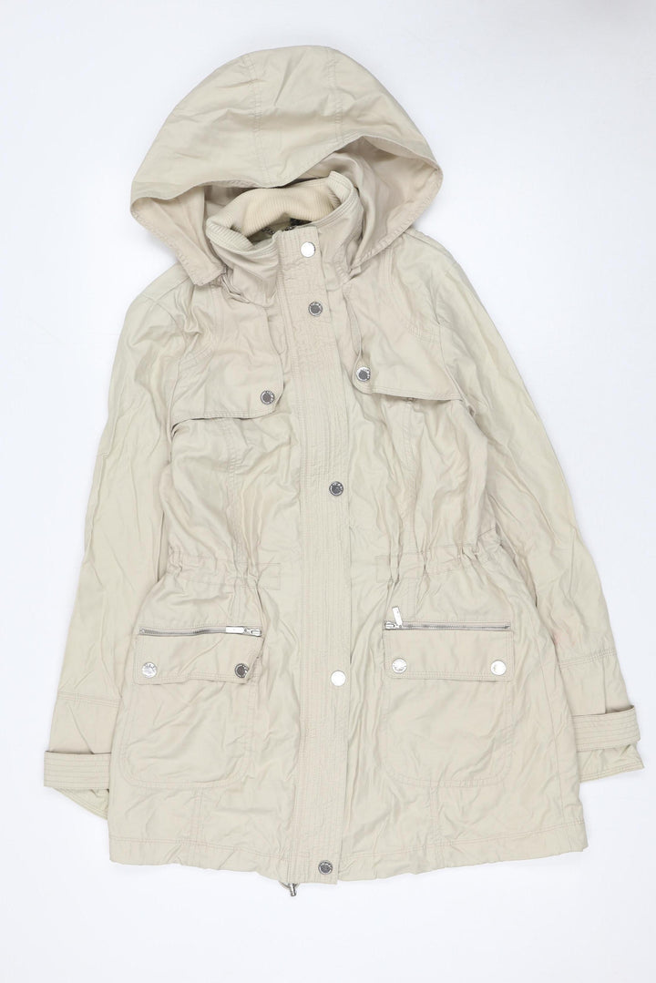 Debenhams Women Beige Hooded Mid-Length Parka Jacket Size 10