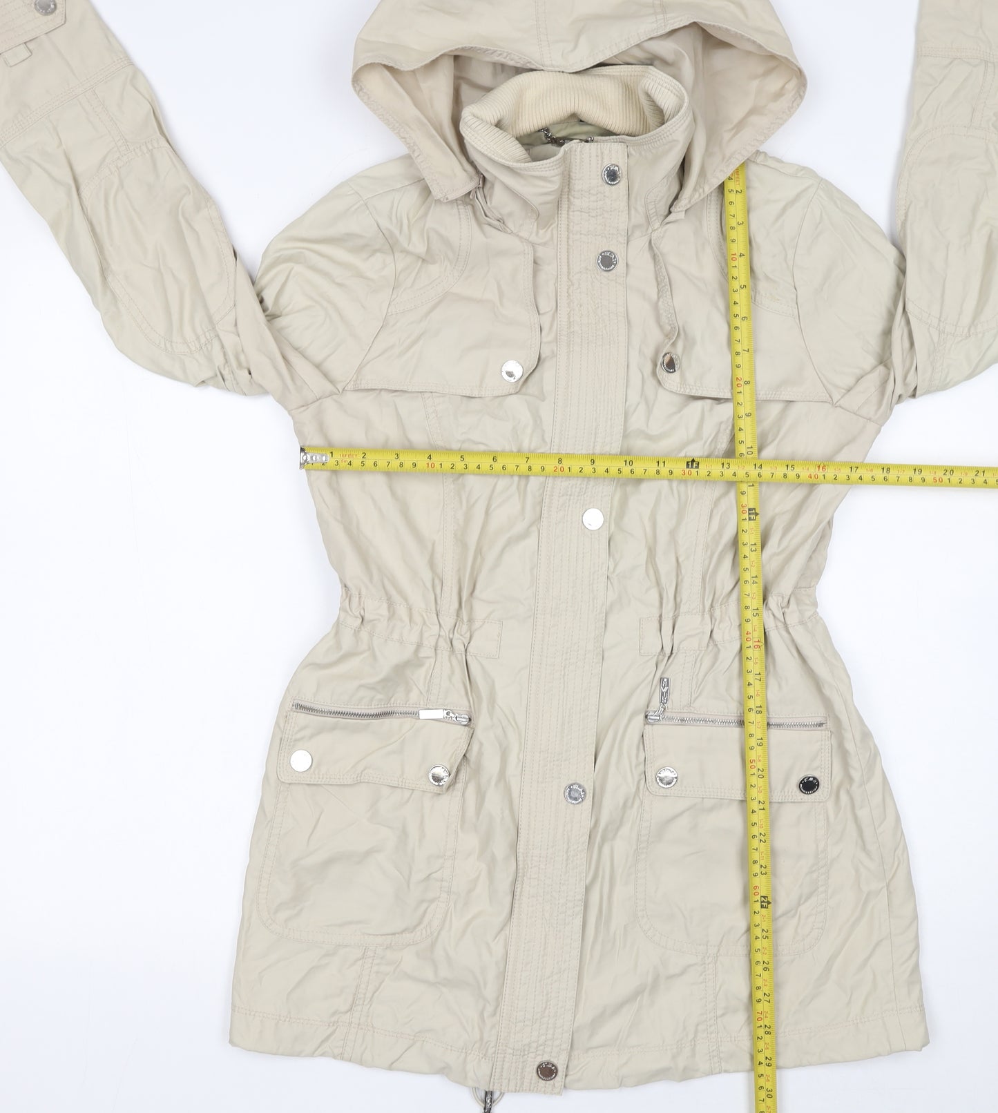 Debenhams Women Beige Hooded Mid-Length Parka Jacket Size 10