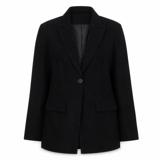 Front view of Amaranto women’s black, size UK 12, single-breasted blazer jacket