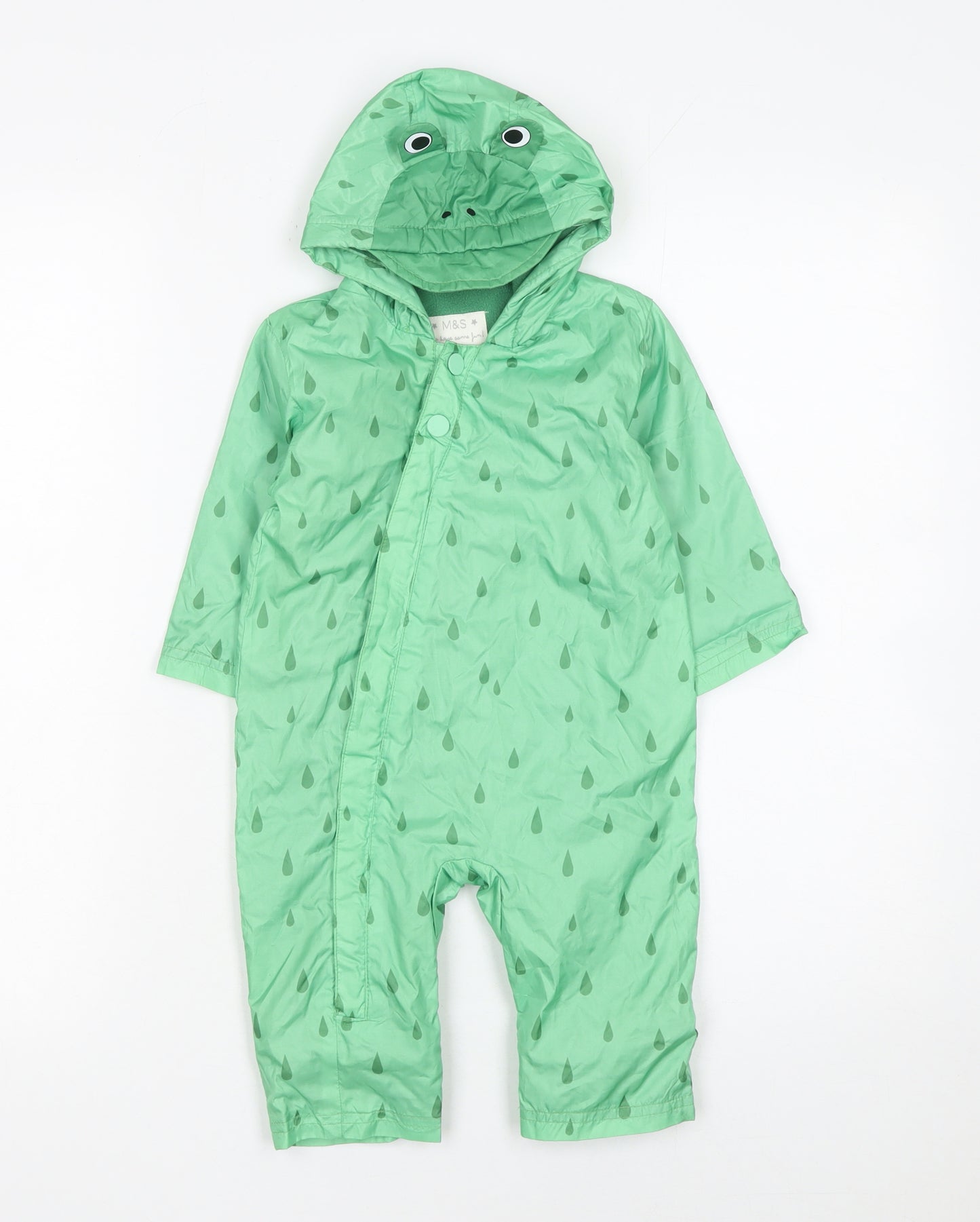 Marks and Spencer Unisex Baby Green 6-9 Months Hooded Rain Snowsuit