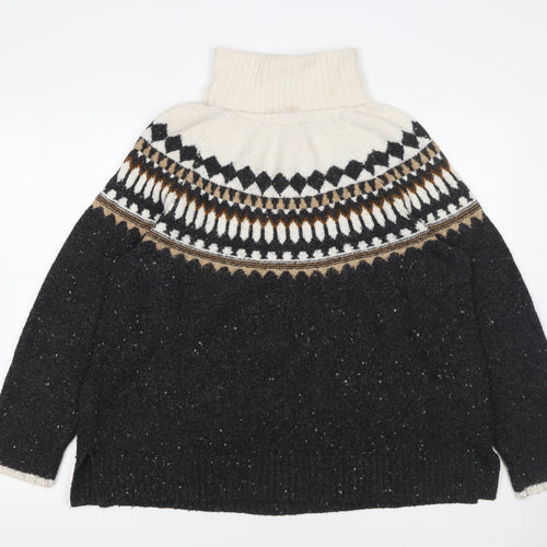 Marks and Spencer Womens Black Fair Isle Roll Neck Jumper Size L