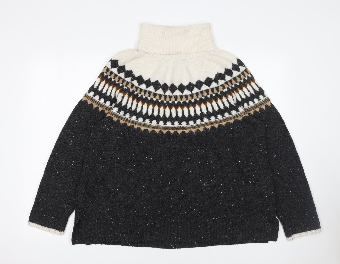 Marks and Spencer Womens Black Fair Isle Roll Neck Jumper Size L