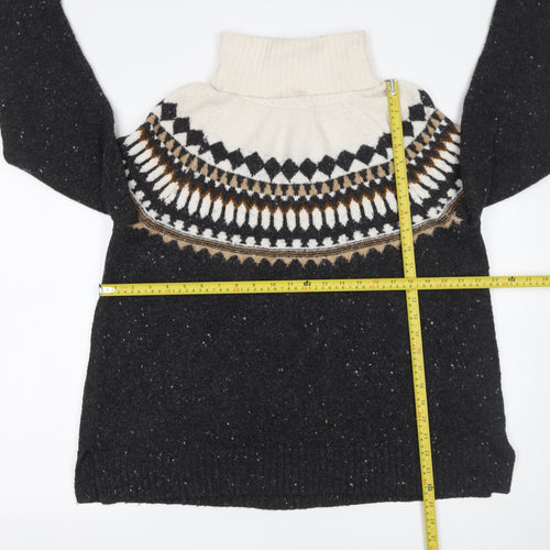 Marks and Spencer Womens Black Fair Isle Roll Neck Jumper Size L