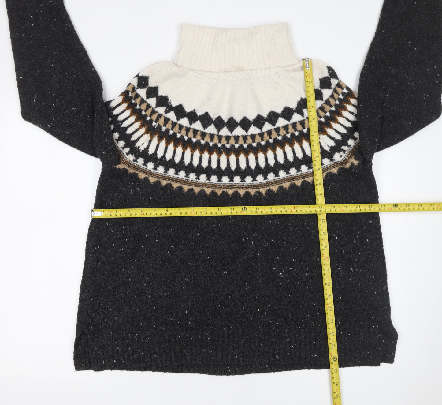 Marks and Spencer Womens Black Fair Isle Roll Neck Jumper Size L