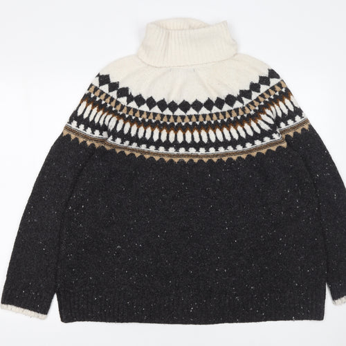 Marks and Spencer Womens Black Fair Isle Roll Neck Jumper Size L