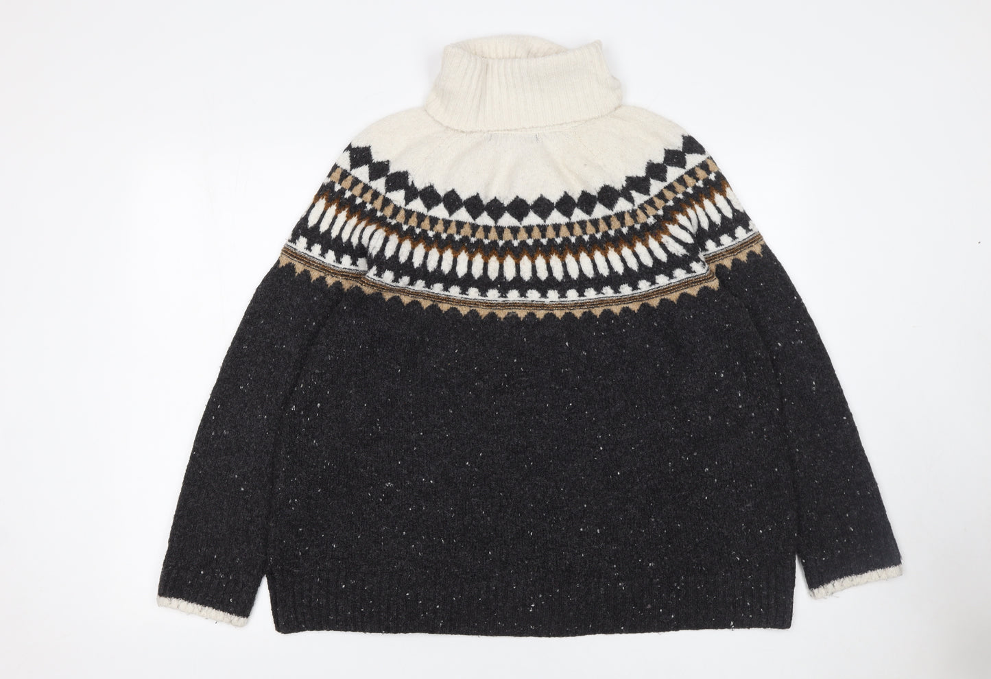 Marks and Spencer Womens Black Fair Isle Roll Neck Jumper Size L