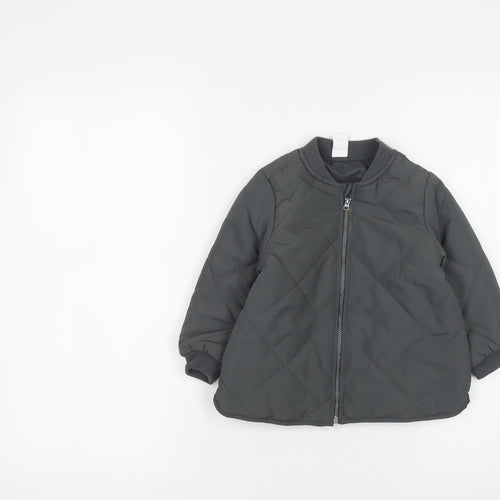 H&M Boys Grey Quilted Zip-Up Bomber Jacket 2 Years
