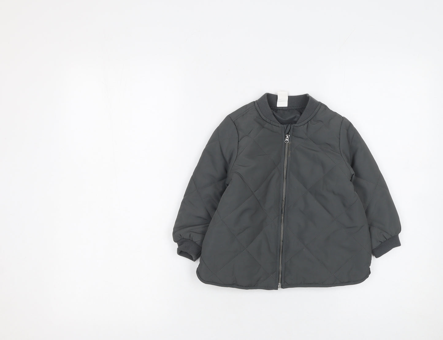 H&M Boys Grey Quilted Zip-Up Bomber Jacket 2 Years