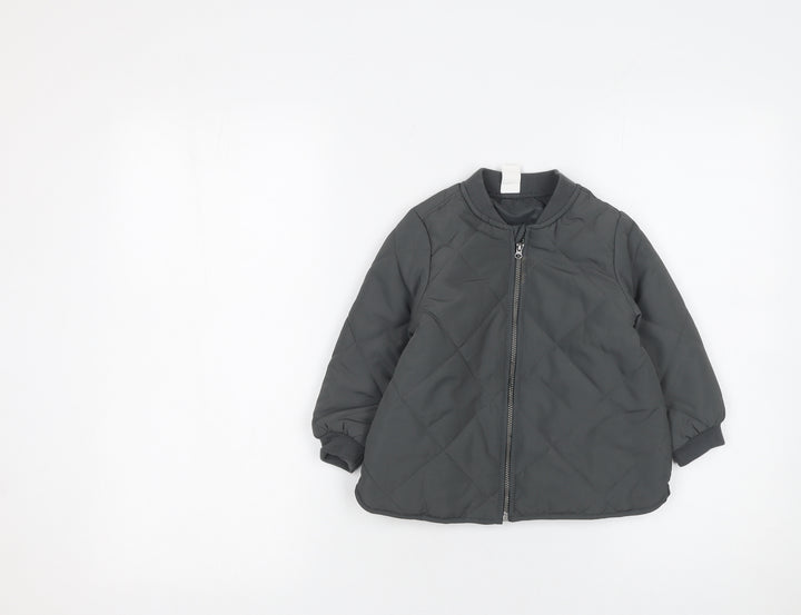 H&M Boys Grey Quilted Zip-Up Bomber Jacket 2 Years