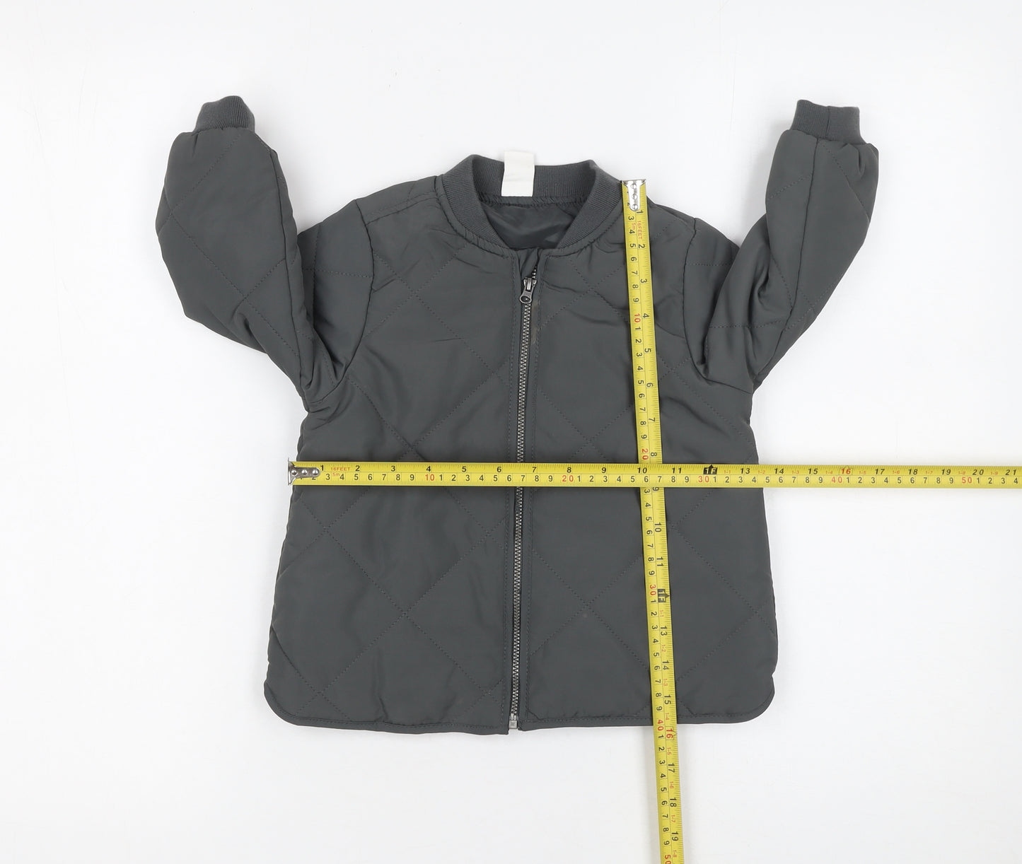 H&M Boys Grey Quilted Zip-Up Bomber Jacket 2 Years