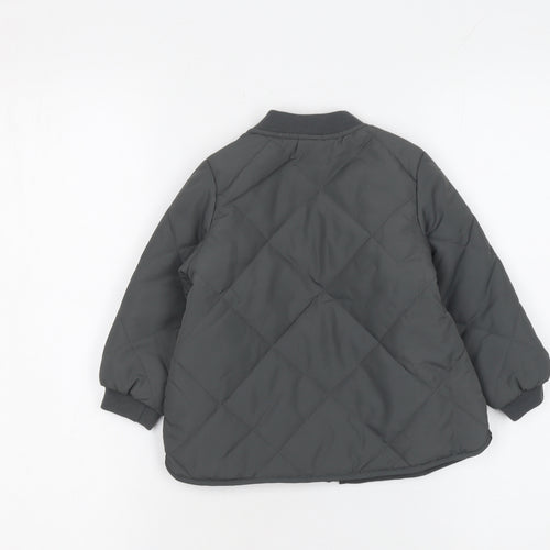 H&M Boys Grey Quilted Zip-Up Bomber Jacket 2 Years