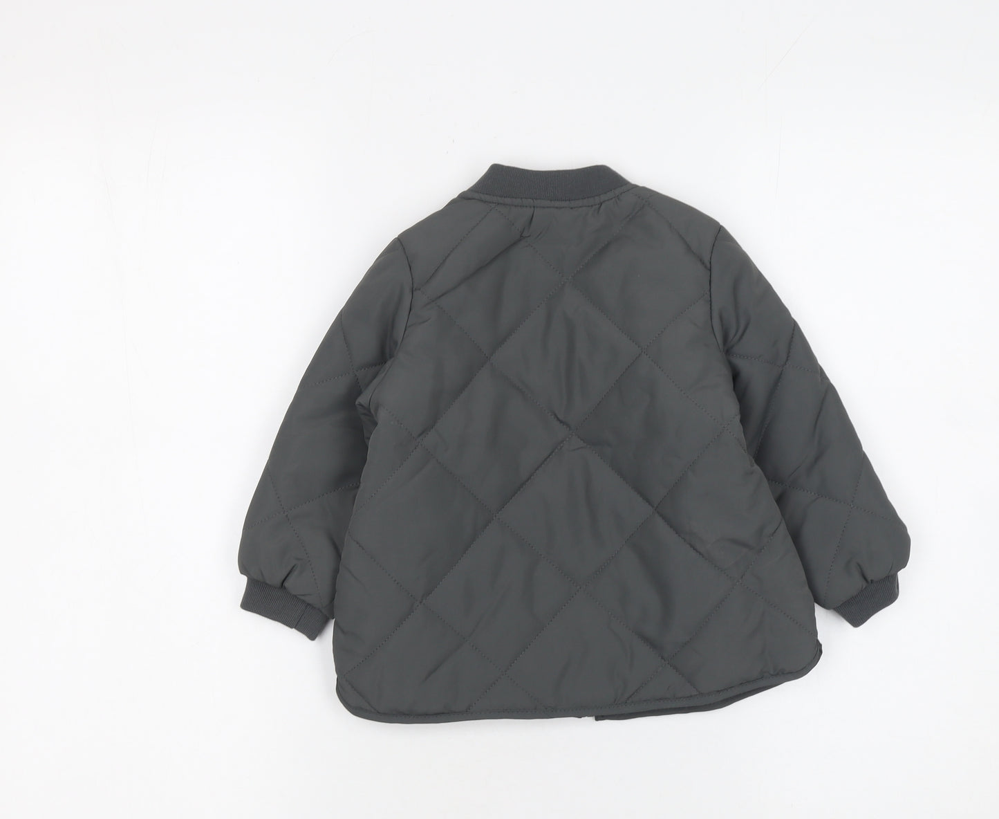 H&M Boys Grey Quilted Zip-Up Bomber Jacket 2 Years