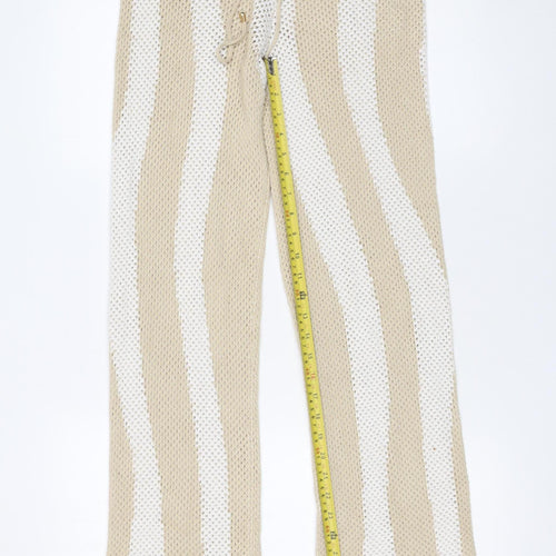 Seven Wonders Women’s Beige Striped Knit Flared Trousers Size 10