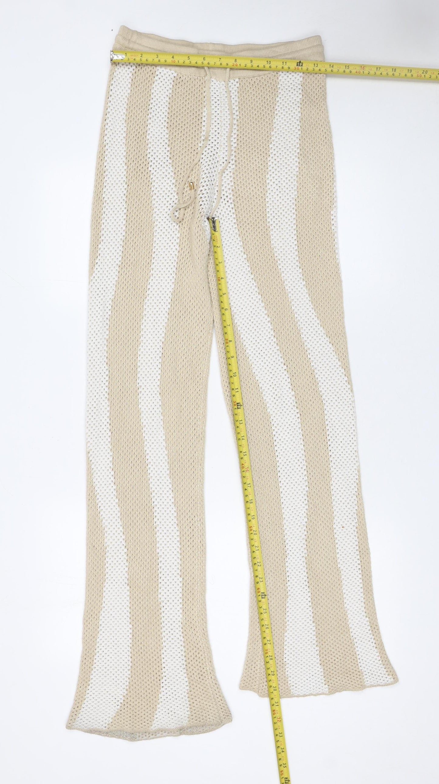 Seven Wonders Women’s Beige Striped Knit Flared Trousers Size 10