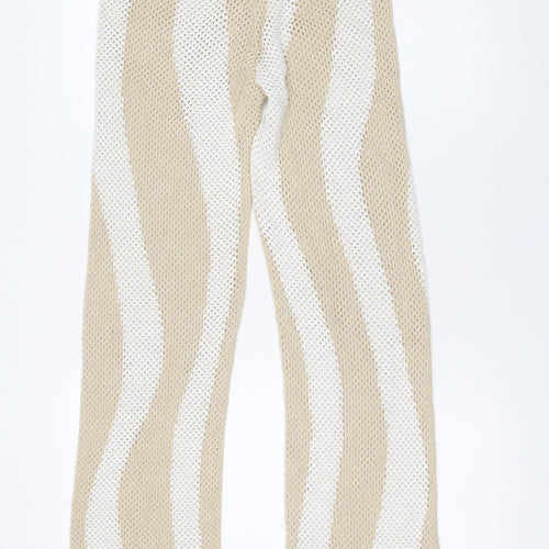 Seven Wonders Women’s Beige Striped Knit Flared Trousers Size 10