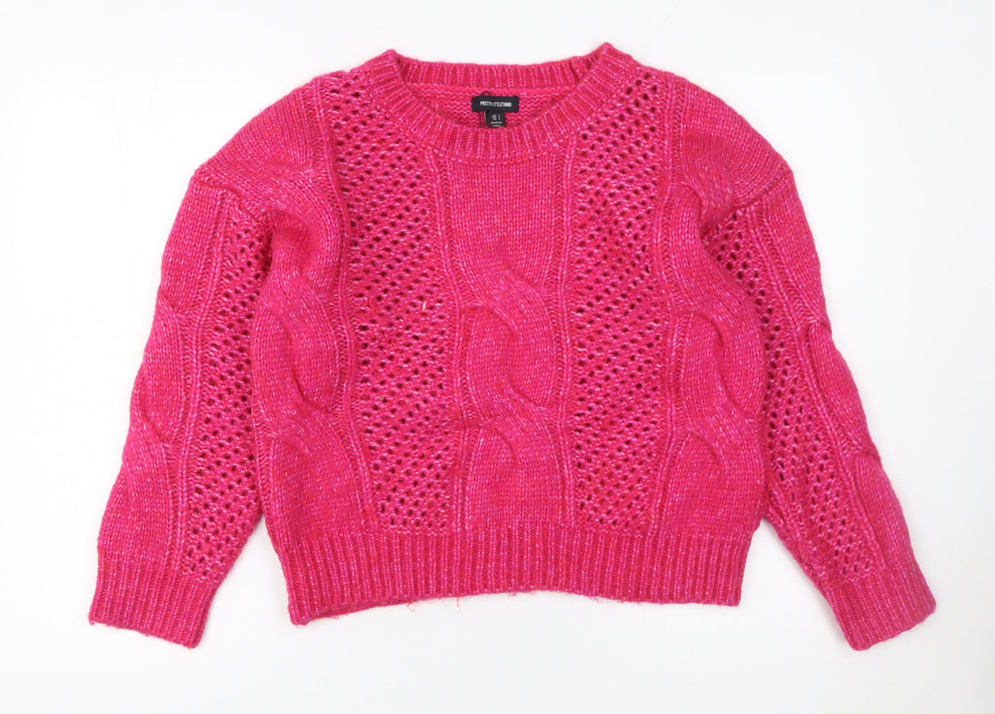 PrettyLittleThing Women's Pink Cable Knit Pullover Jumper Size S