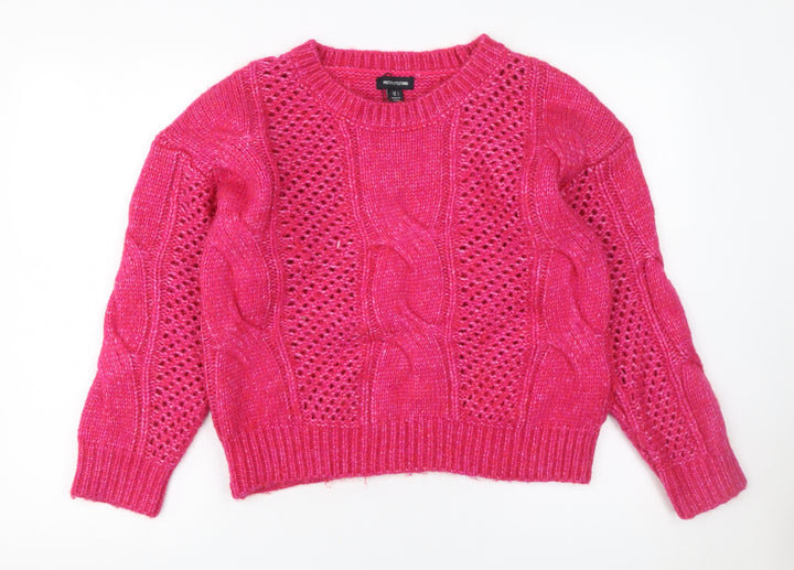 PrettyLittleThing Women's Pink Cable Knit Pullover Jumper Size S