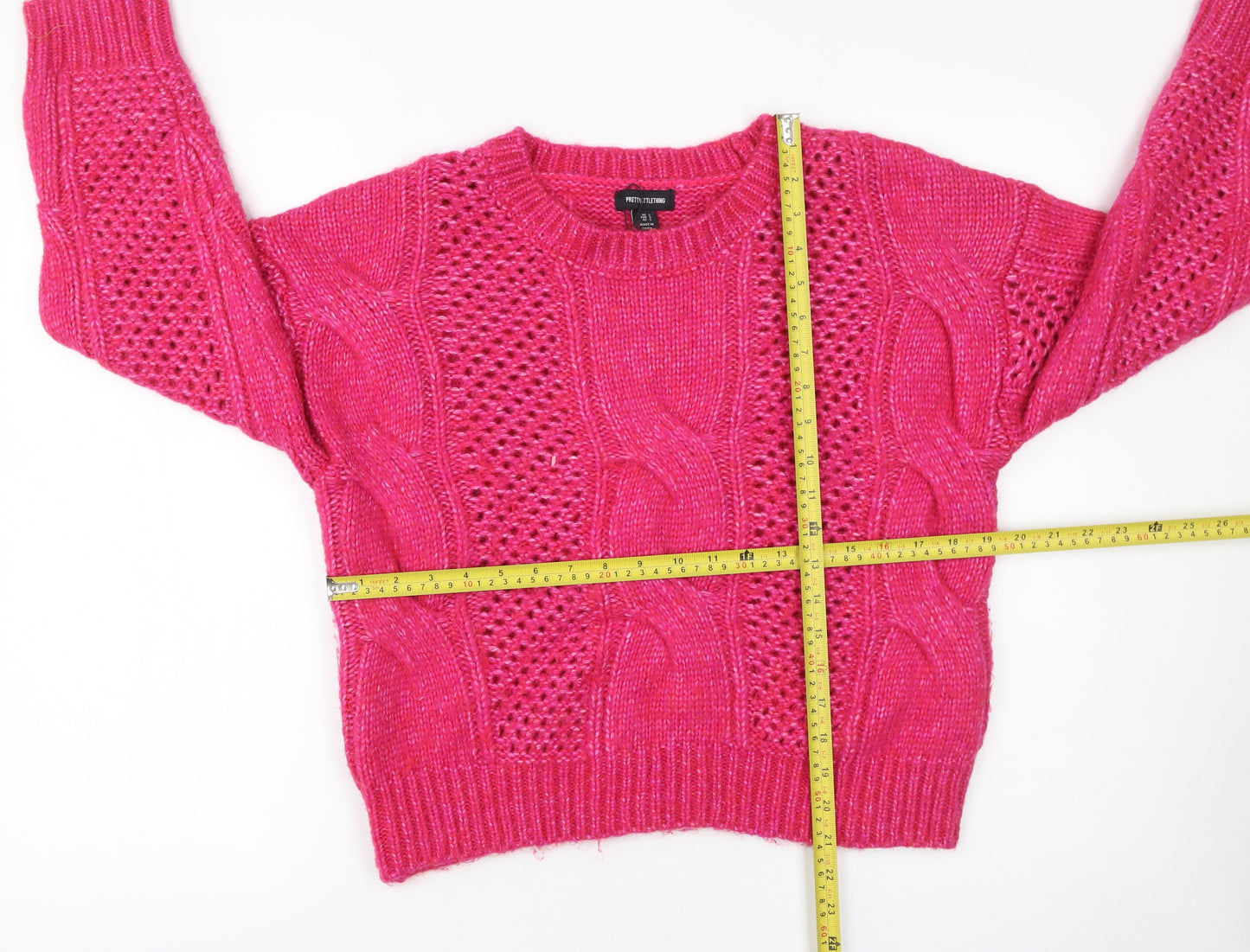 PrettyLittleThing Women's Pink Cable Knit Pullover Jumper Size S