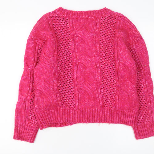 PrettyLittleThing Women's Pink Cable Knit Pullover Jumper Size S
