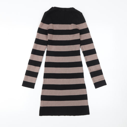 New Look Women Black Striped Bodycon Knit Dress Size 8 Long Sleeve