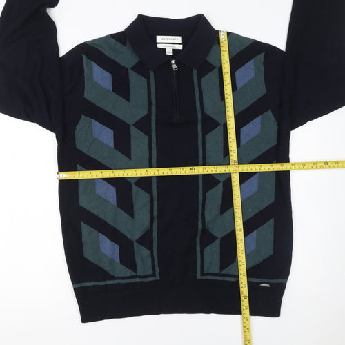 Marks and Spencer Autograph Men's Navy Geometric Long Sleeve Polo L