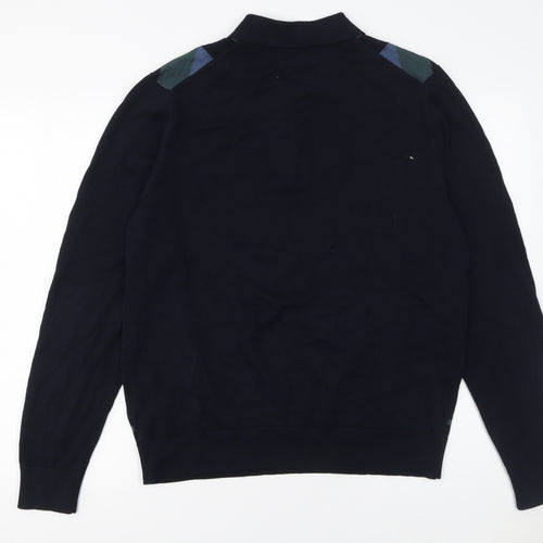 Marks and Spencer Autograph Men's Navy Geometric Long Sleeve Polo L