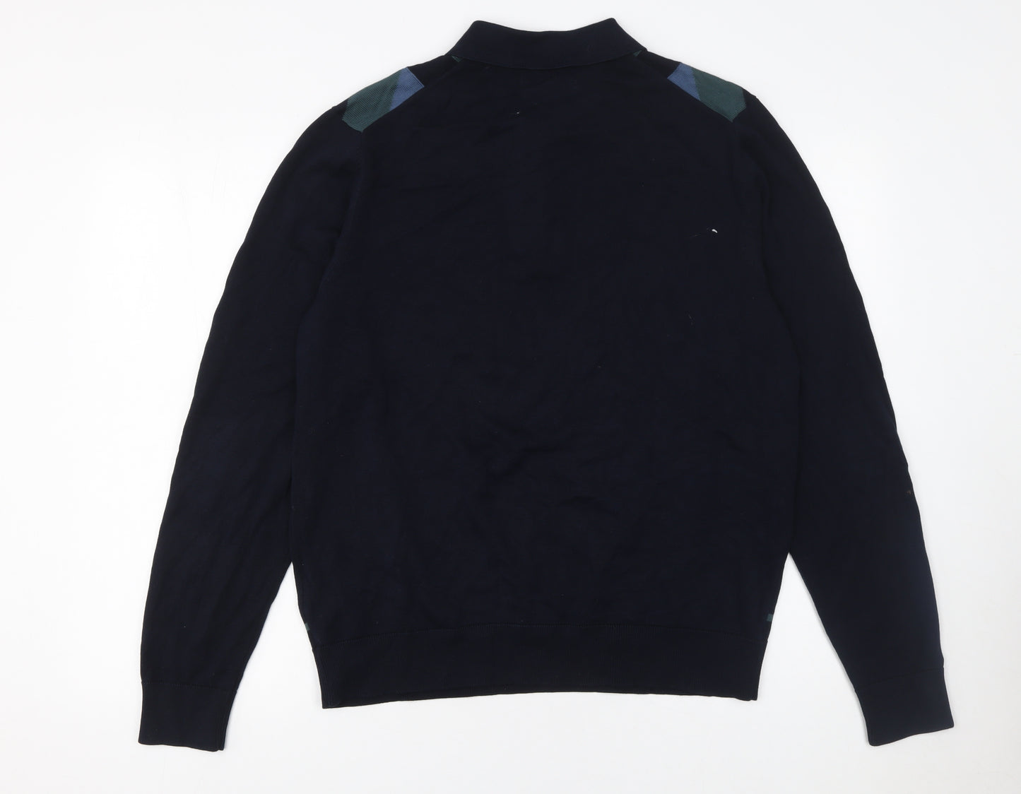 Marks and Spencer Autograph Men's Navy Geometric Long Sleeve Polo L
