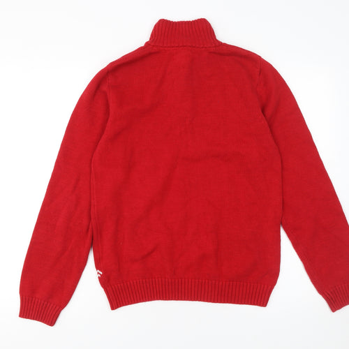 CHAPS Women Red Fair Isle Henley Jumper Size 14 Winter Knitwear