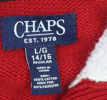 CHAPS Women Red Fair Isle Henley Jumper Size 14 Winter Knitwear