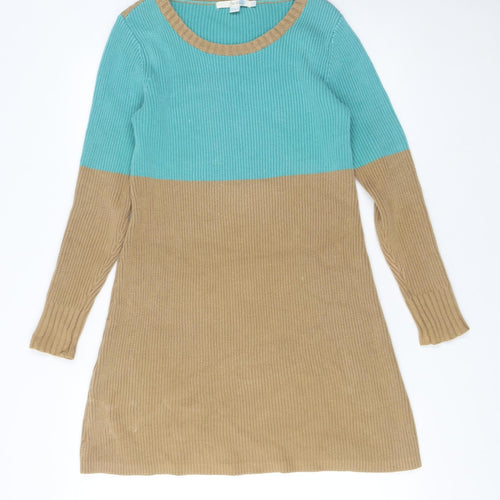 Boden Women’s Blue Beige Knit Colourblock Jumper Dress Size 12