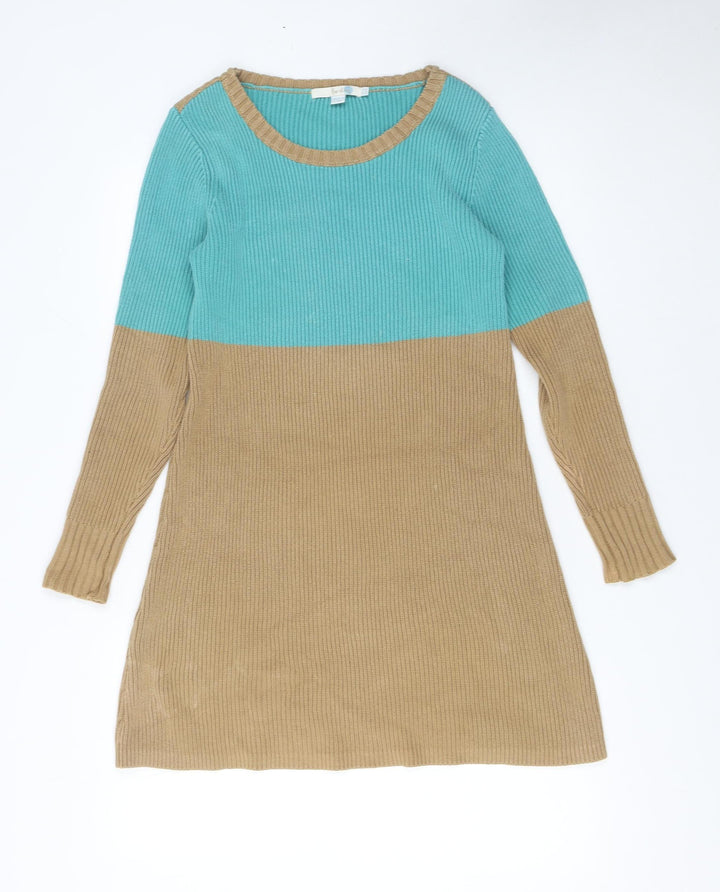 Boden Women’s Blue Beige Knit Colourblock Jumper Dress Size 12