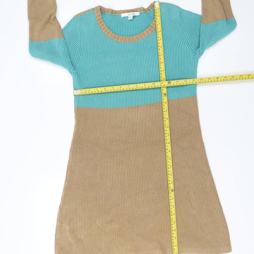 Boden Women’s Blue Beige Knit Colourblock Jumper Dress Size 12