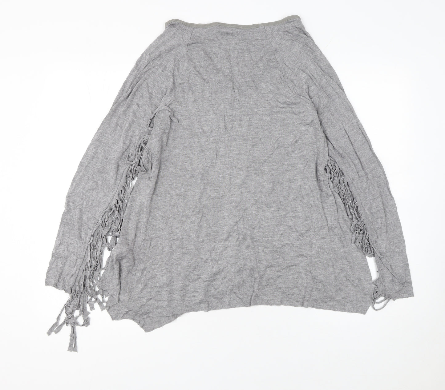 Zara Women Grey Viscose Blend Fringe V-Neck Pullover Jumper Size 8