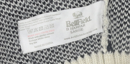 Bellfield Men's Grey Fair Isle Knit Jumper Size L Wool Blend Crew Neck