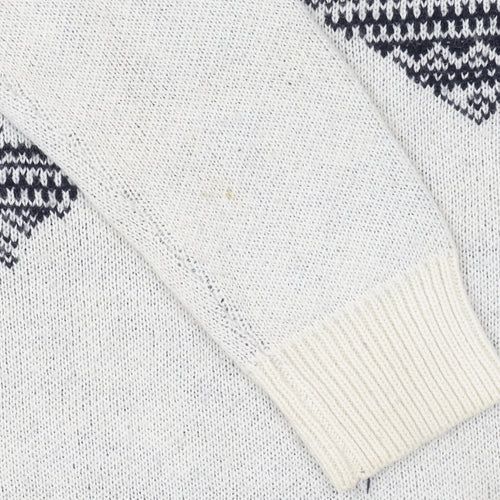 Bellfield Men's Grey Fair Isle Knit Jumper Size L Wool Blend Crew Neck
