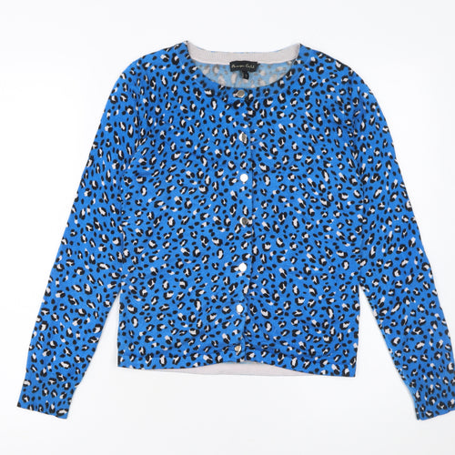 Phase Eight Womens Blue Leopard Print Crew Neck Cardigan UK 8