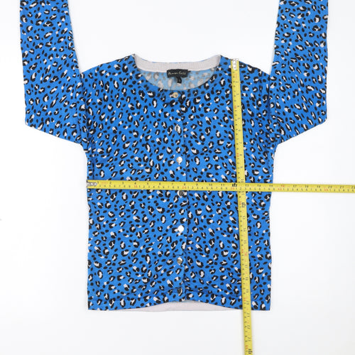 Phase Eight Womens Blue Leopard Print Crew Neck Cardigan UK 8