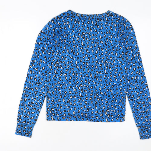 Phase Eight Womens Blue Leopard Print Crew Neck Cardigan UK 8