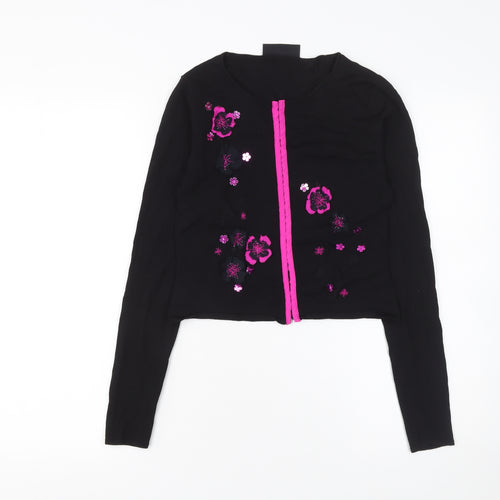 Karen Millen Women’s Black Floral Embroidered Cropped Blouse Size S