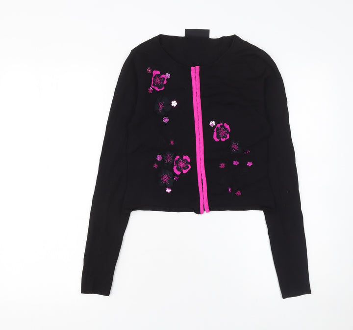 Karen Millen Women’s Black Floral Embroidered Cropped Blouse Size S