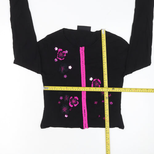 Karen Millen Women’s Black Floral Embroidered Cropped Blouse Size S