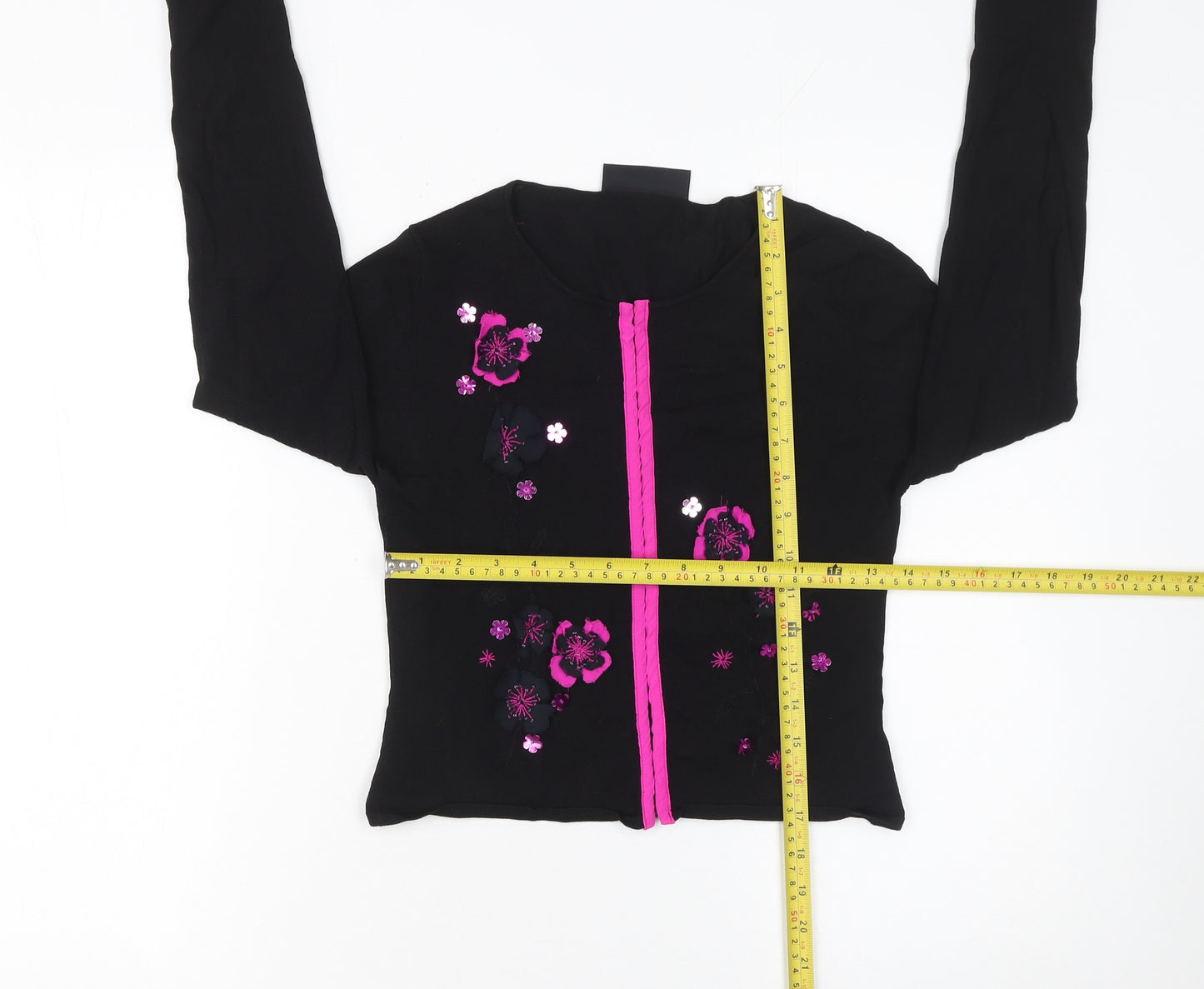 Karen Millen Women’s Black Floral Embroidered Cropped Blouse Size S